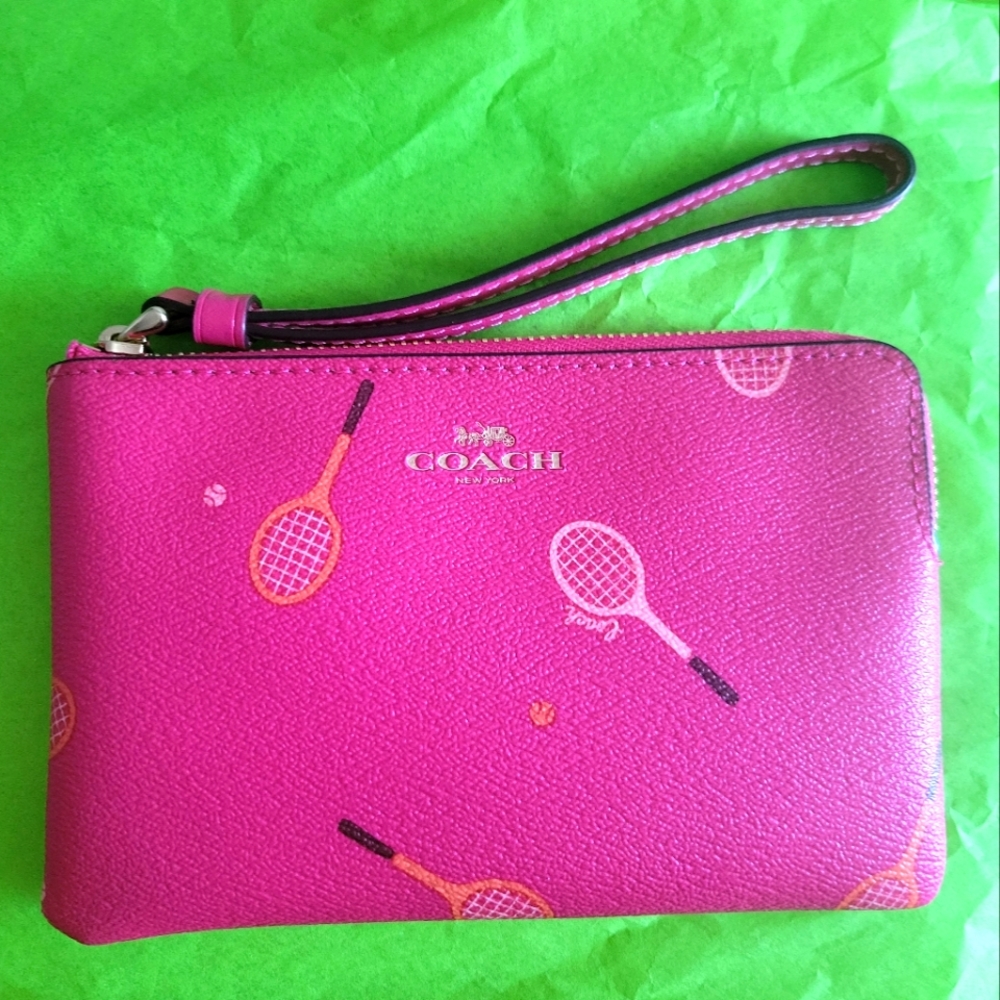 COACH Wristlet Pink Crossgrain Leather Tennis